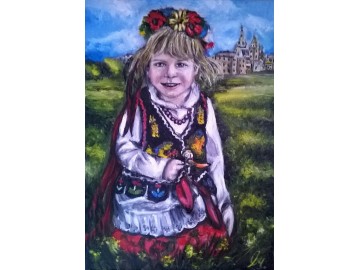 Dziewczynka w stroju Krakowskim - sprzedam obraz olejny