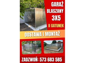 Garaż blaszany 3x5 II gatunek jednospadowy dostawa + montaż