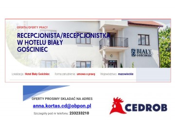 Recepcjonista/Recepcjonistka w Hotelu Biały Gościniec