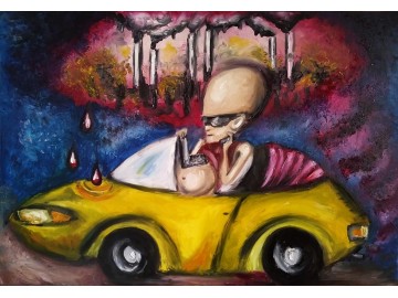 sprzedam trzy obrazy olejne – tryptyk surrealistyczny 3
