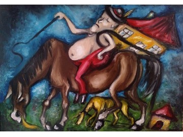sprzedam trzy obrazy olejne – tryptyk surrealistyczny 4